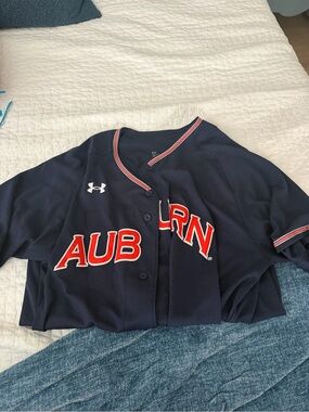 Under Armour Navy Blue Auburn Baseball Jersey with Orange Trim